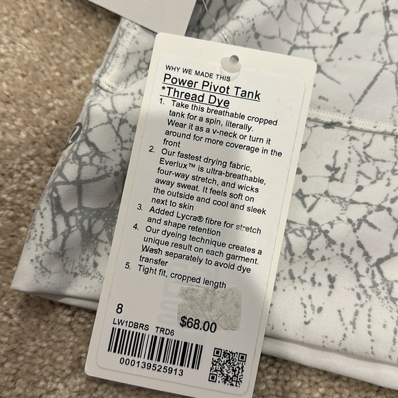 Lululemon Power Pivot Tank Everlux Top Thread Dye Size 8 TRD6 25911 NWT - Picture 3 of 3